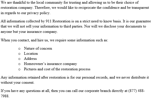 Water Damage Privacy Policy Long Beach